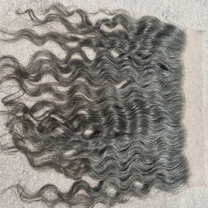 Transparent Lace Frontal 13x4 Grey Curly Hair
