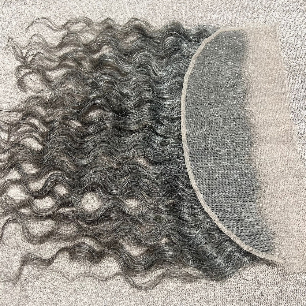 Transparent Lace Frontal 13x4 Grey Curly Hair