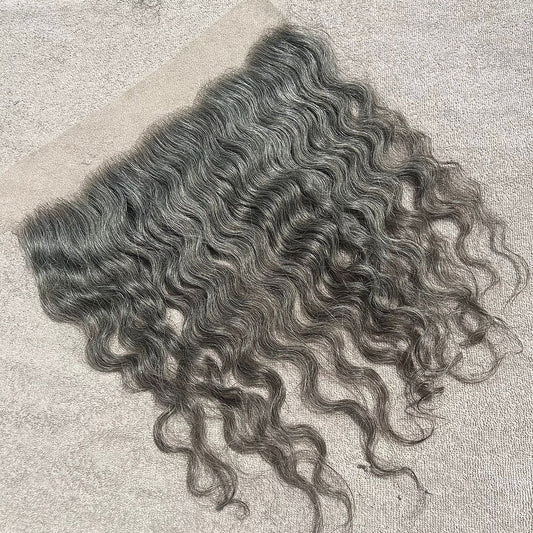 Transparent Lace Frontal 13x4 Grey Curly Hair