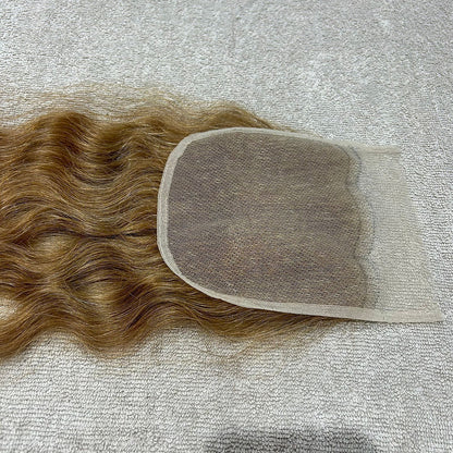 Transparent Lace Honey Blonde Wavy Closure 5x5